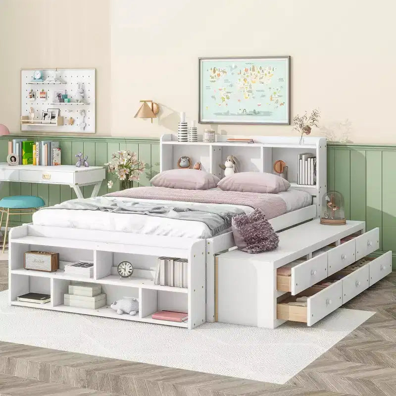 Whisen Full Bed with Bookcase Headboard & Storage