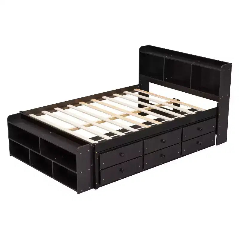 Whisen Full Bed with Bookcase Headboard & Storage