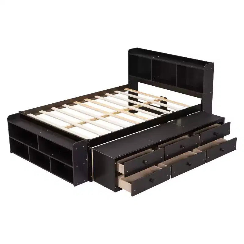 Whisen Full Bed with Bookcase Headboard & Storage