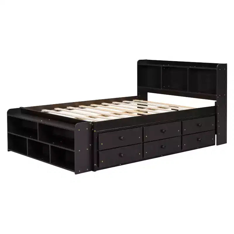 Whisen Full Bed with Bookcase Headboard & Storage