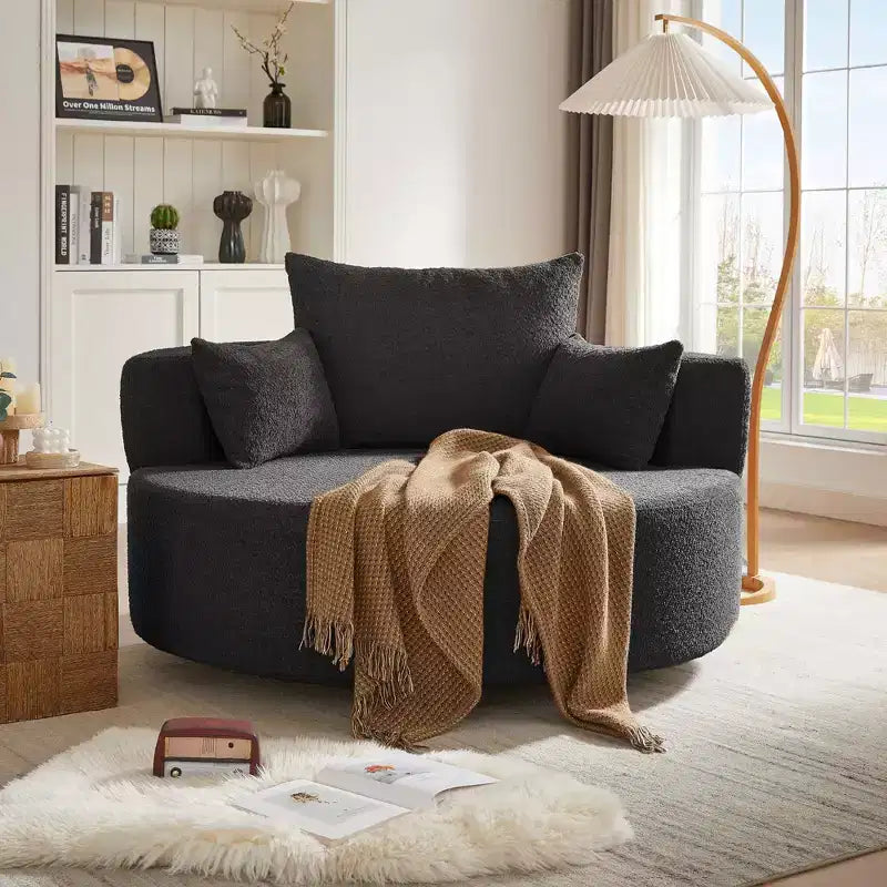 Dovelina Comfy Cloud Chair Swivel Barrel Round Sofa Chair with 3 Pillows-White
