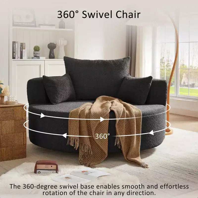 Dovelina Comfy Cloud Chair Swivel Barrel Round Sofa Chair with 3 Pillows-White