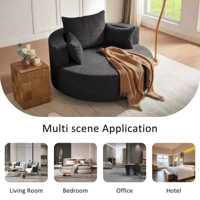 Dovelina Comfy Cloud Chair Swivel Barrel Round Sofa Chair with 3 Pillows-White