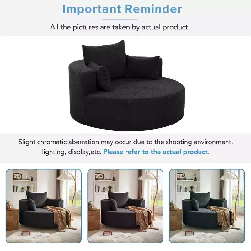Dovelina Comfy Cloud Chair Swivel Barrel Round Sofa Chair with 3 Pillows-White