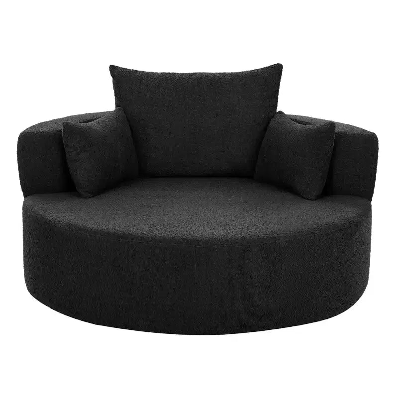 Dovelina Comfy Cloud Chair Swivel Barrel Round Sofa Chair with 3 Pillows-White