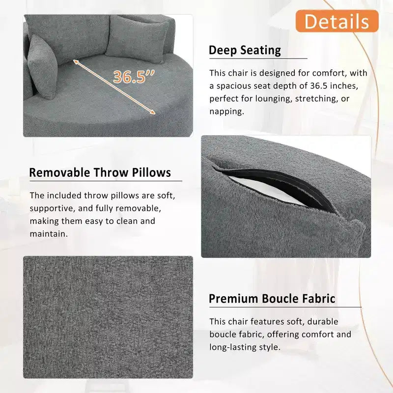Dovelina Comfy Cloud Chair Swivel Barrel Round Sofa Chair with 3 Pillows-White
