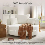 Dovelina Comfy Cloud Chair Swivel Barrel Round Sofa Chair with 3 Pillows-White