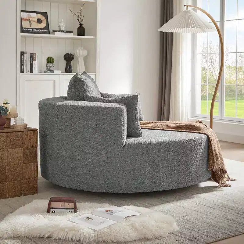 Dovelina Comfy Cloud Chair Swivel Barrel Round Sofa Chair with 3 Pillows-White