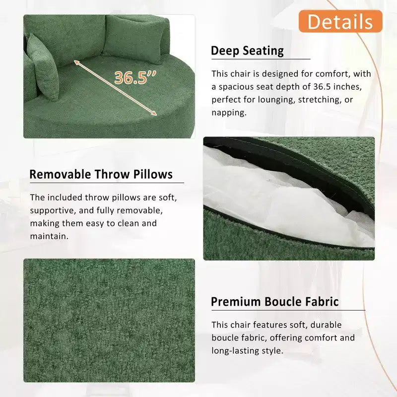 Dovelina Comfy Cloud Chair Swivel Barrel Round Sofa Chair with 3 Pillows-White