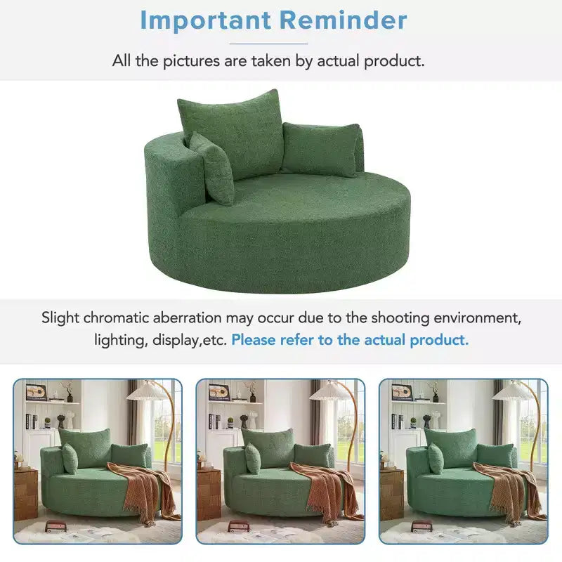 Dovelina Comfy Cloud Chair Swivel Barrel Round Sofa Chair with 3 Pillows-White