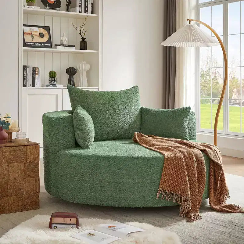 Dovelina Comfy Cloud Chair Swivel Barrel Round Sofa Chair with 3 Pillows-White