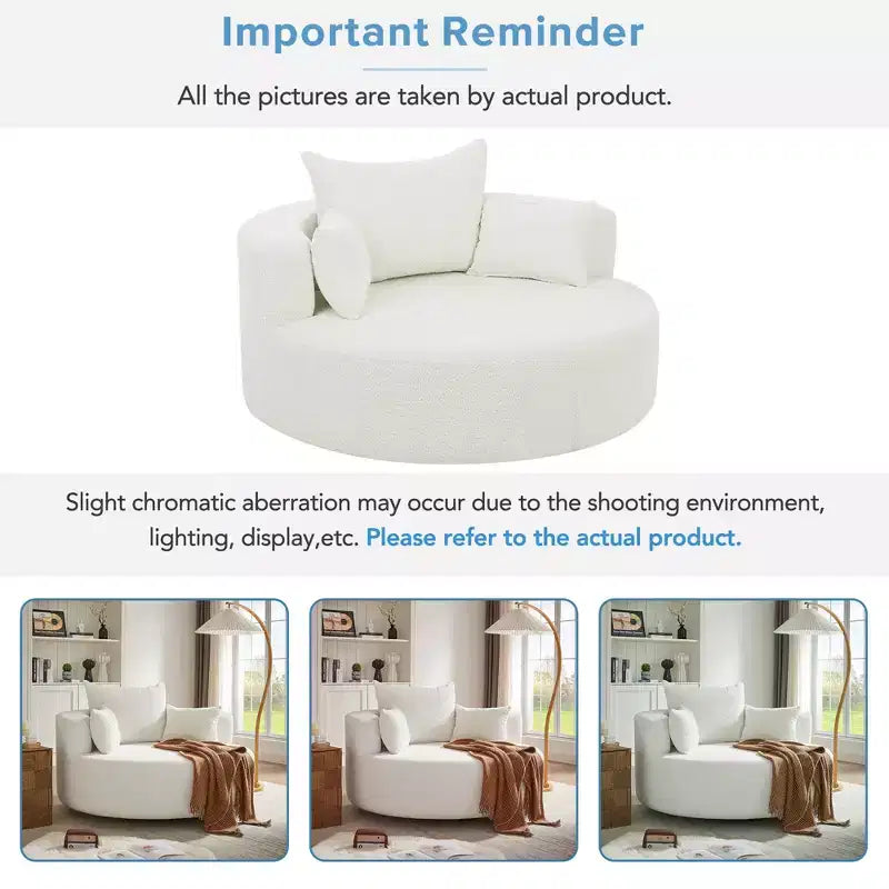 Dovelina Comfy Cloud Chair Swivel Barrel Round Sofa Chair with 3 Pillows-White