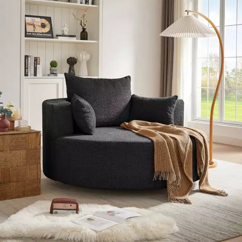 Dovelina Comfy Cloud Chair Swivel Barrel Round Sofa Chair with 3 Pillows-White