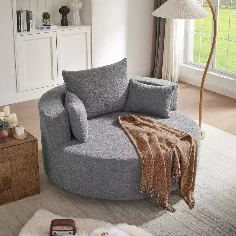 Dovelina Comfy Cloud Chair Swivel Barrel Round Sofa Chair with 3 Pillows-White