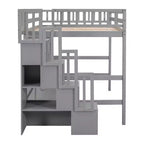 Whisen Full Loft Bed with Desk, Storage Shelves & Staircase