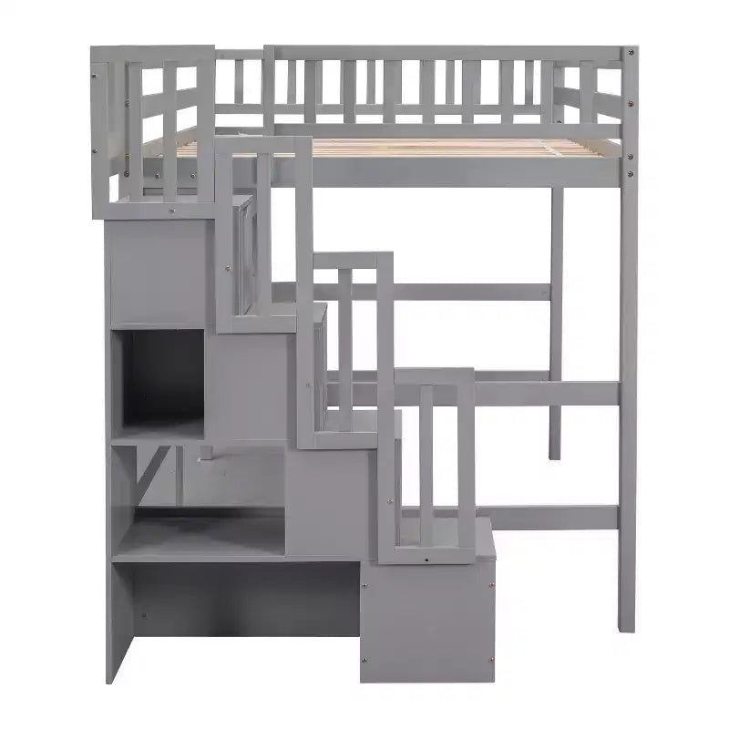 Whisen Full Loft Bed with Desk, Storage Shelves & Staircase