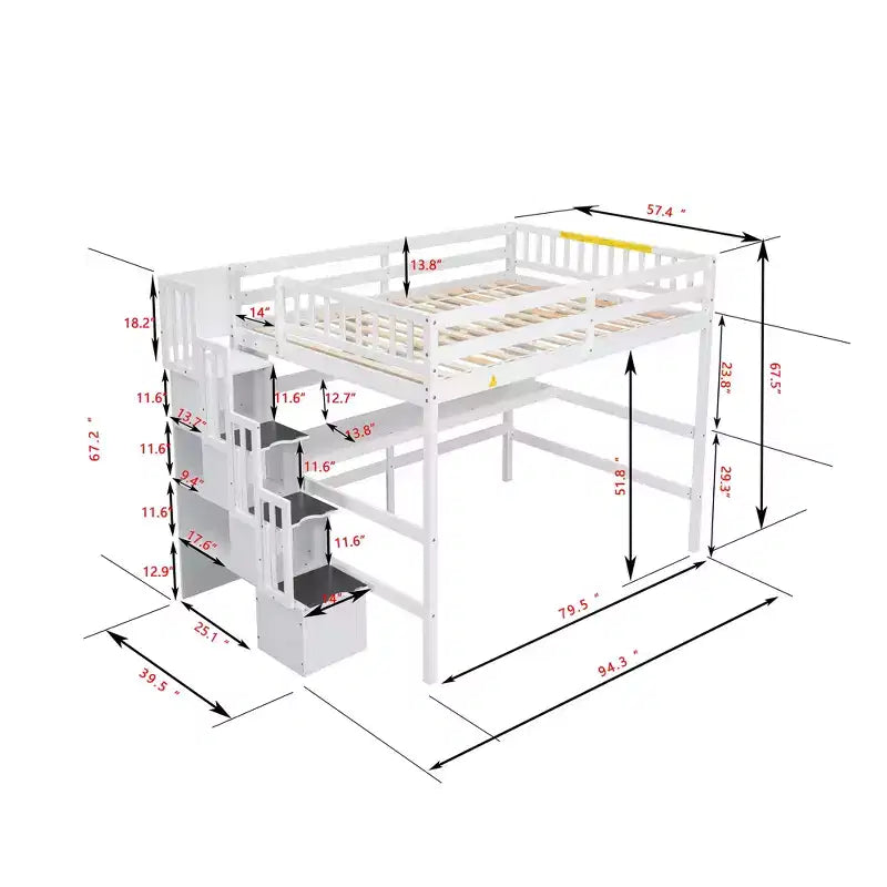Whisen Full Loft Bed with Desk, Storage Shelves & Staircase