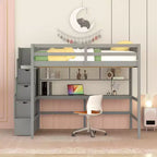 Whisen Full Loft Bed with Desk, Storage Shelves & Staircase
