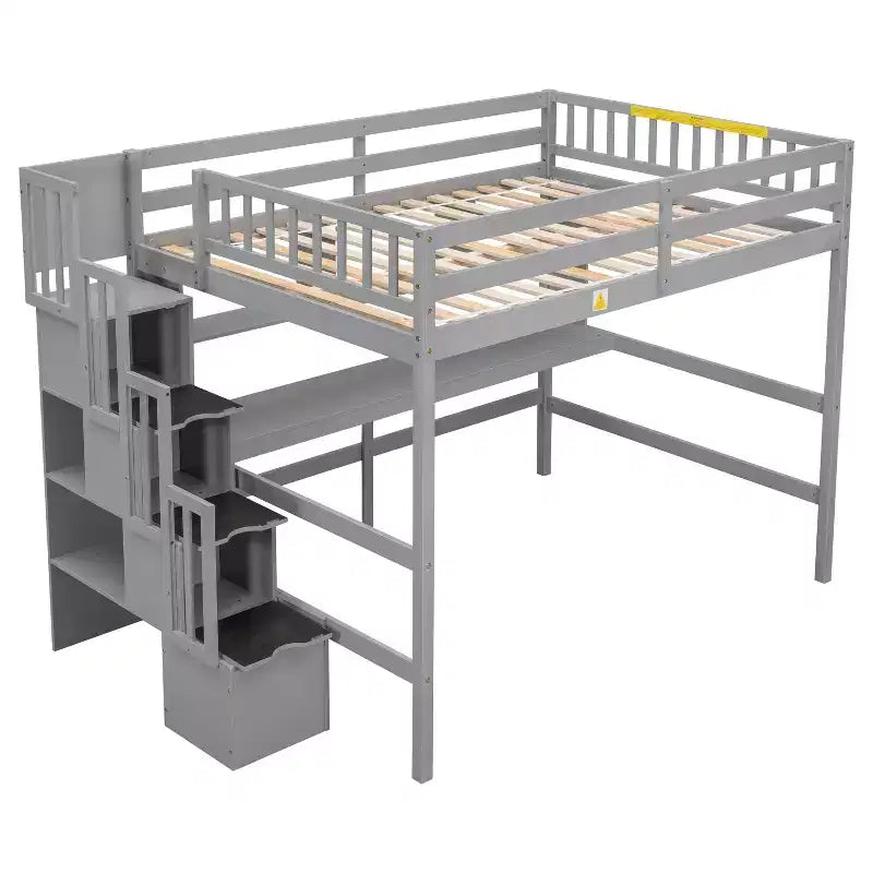Whisen Full Loft Bed with Desk, Storage Shelves & Staircase