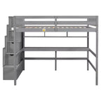 Whisen Full Loft Bed with Desk, Storage Shelves & Staircase