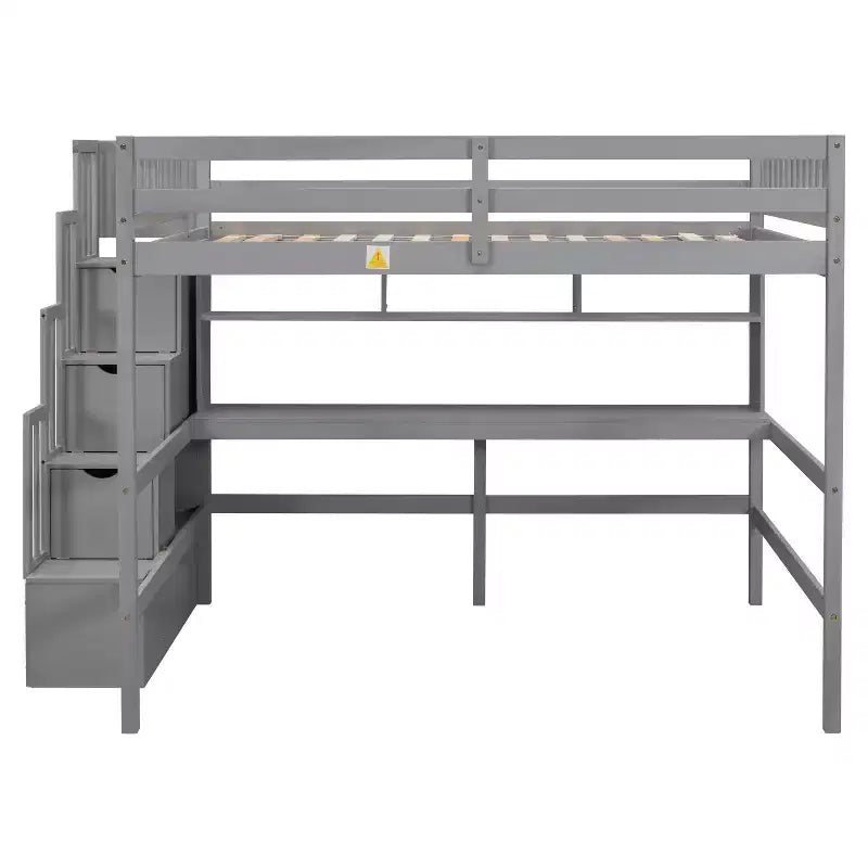 Whisen Full Loft Bed with Desk, Storage Shelves & Staircase