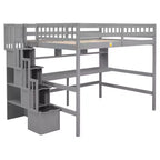 Whisen Full Loft Bed with Desk, Storage Shelves & Staircase