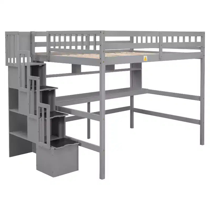 Whisen Full Loft Bed with Desk, Storage Shelves & Staircase