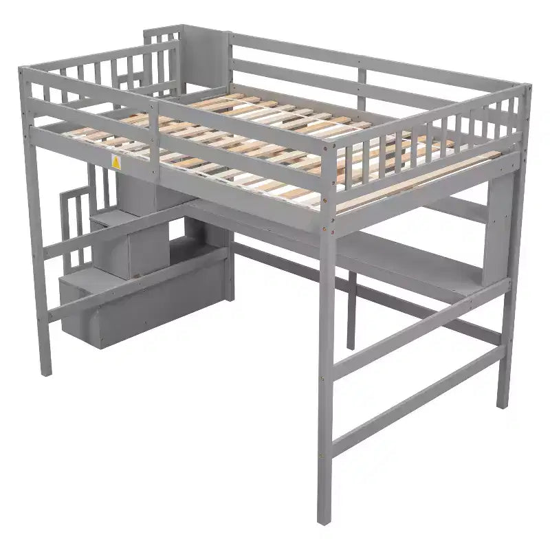 Whisen Full Loft Bed with Desk, Storage Shelves & Staircase