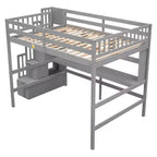 Whisen Full Loft Bed with Desk, Storage Shelves & Staircase
