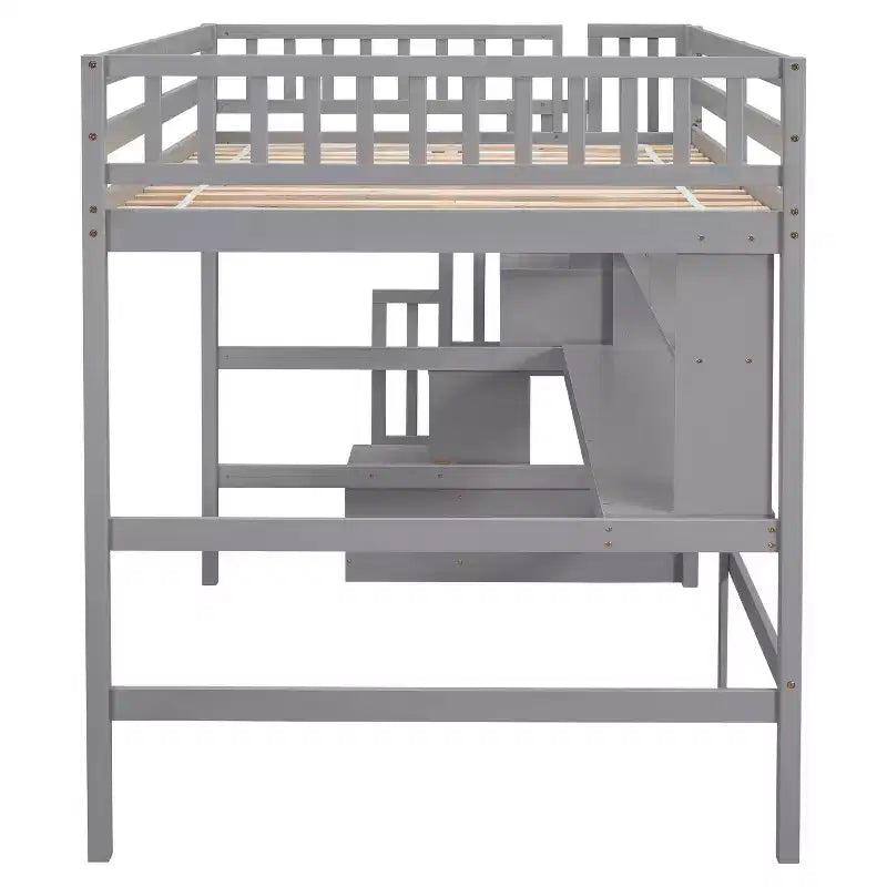 Whisen Full Loft Bed with Desk, Storage Shelves & Staircase