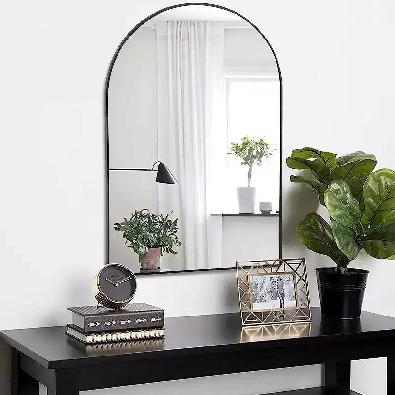 MAYEERTY 20x30 Metal Decorative Wall Mirror Framed Arched for Wall Black