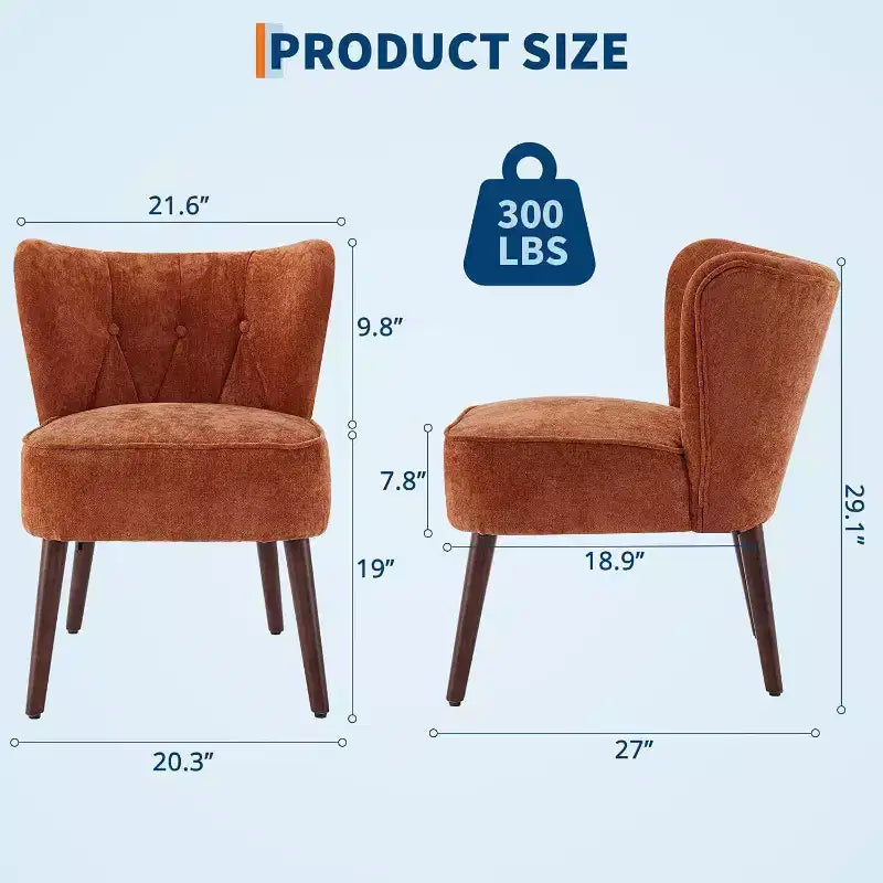 Acekool Modern Armless Chair - Plush Velvet Upholstery with Wooden Legs (Multiple Colors)