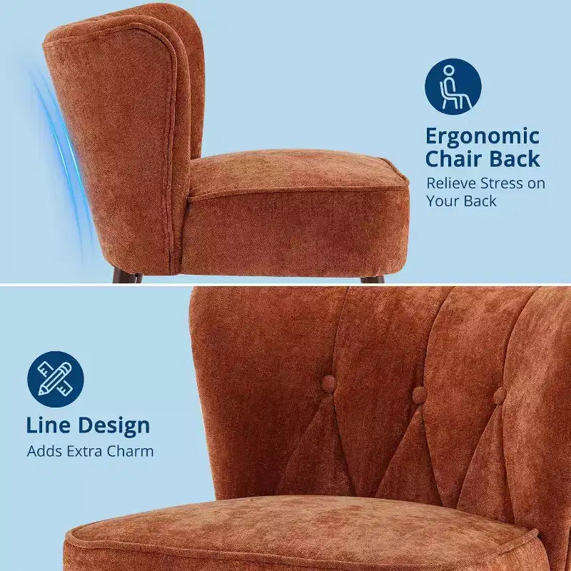 Acekool Modern Armless Chair - Plush Velvet Upholstery with Wooden Legs (Multiple Colors)