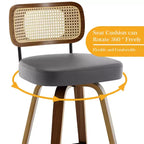 Bekrvio Swivel Counter Height Bar Stools, 29 Faux Leather Upholstered with with Rattan Back, Black for Kitchen Counter