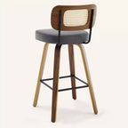 Bekrvio Swivel Counter Height Bar Stools, 29 Faux Leather Upholstered with with Rattan Back, Black for Kitchen Counter