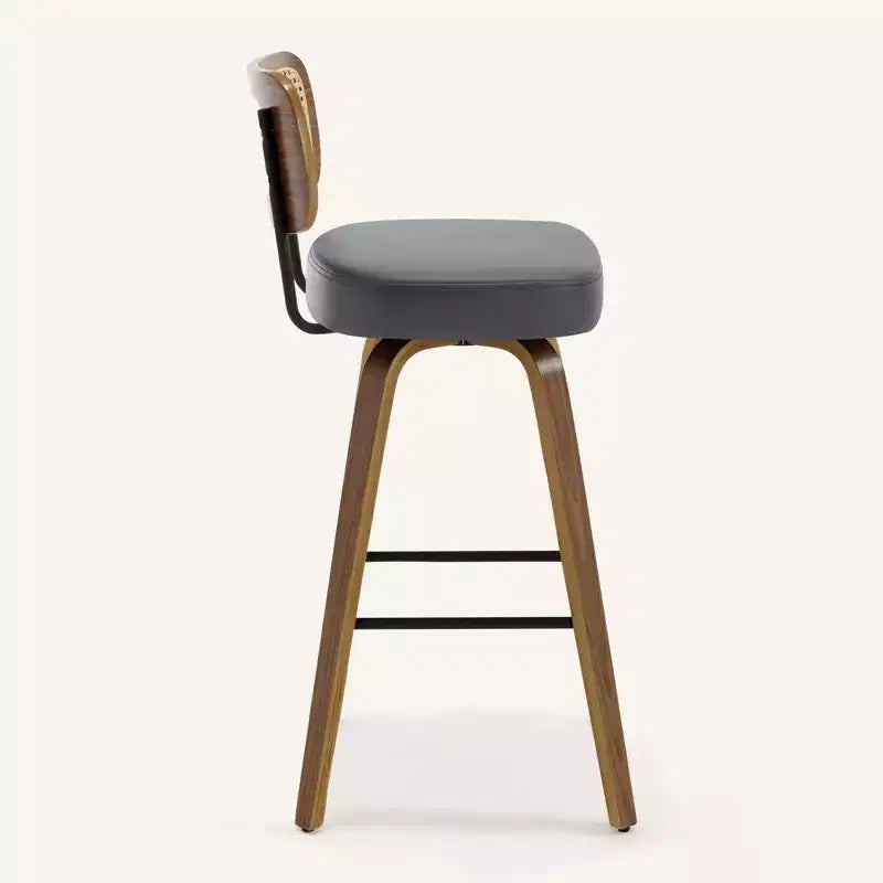 Bekrvio Swivel Counter Height Bar Stools, 29 Faux Leather Upholstered with with Rattan Back, Black for Kitchen Counter