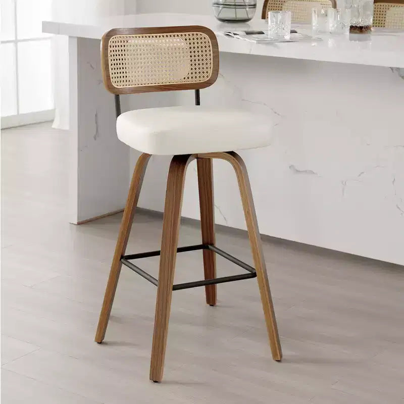 Bekrvio Swivel Counter Height Bar Stools, 29 Faux Leather Upholstered with with Rattan Back, Black for Kitchen Counter