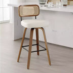 Bekrvio Swivel Counter Height Bar Stools, 29 Faux Leather Upholstered with with Rattan Back, Black for Kitchen Counter