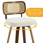 Bekrvio Swivel Counter Height Bar Stools, 29 Faux Leather Upholstered with with Rattan Back, Black for Kitchen Counter