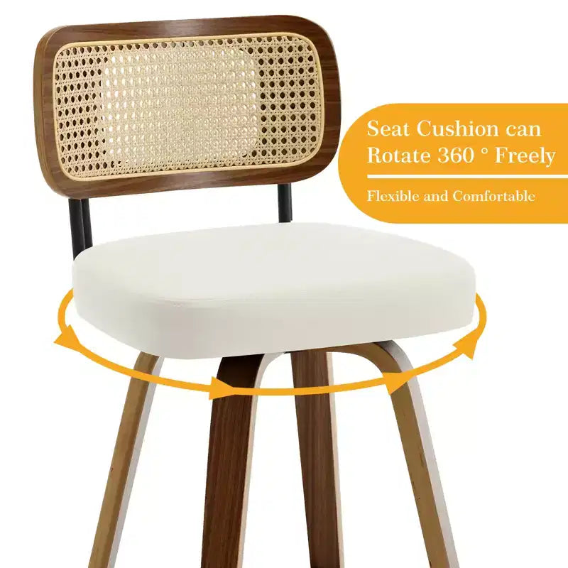 Bekrvio Swivel Counter Height Bar Stools, 29 Faux Leather Upholstered with with Rattan Back, Black for Kitchen Counter