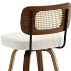 Bekrvio Swivel Counter Height Bar Stools, 29 Faux Leather Upholstered with with Rattan Back, Black for Kitchen Counter