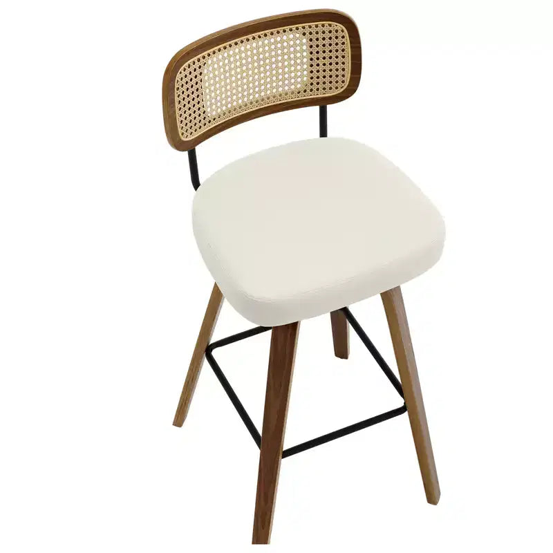 Bekrvio Swivel Counter Height Bar Stools, 29 Faux Leather Upholstered with with Rattan Back, Black for Kitchen Counter