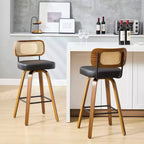Bekrvio Swivel Counter Height Bar Stools, 29 Faux Leather Upholstered with with Rattan Back, Black for Kitchen Counter