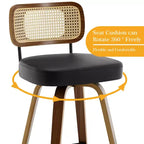 Bekrvio Swivel Counter Height Bar Stools, 29 Faux Leather Upholstered with with Rattan Back, Black for Kitchen Counter