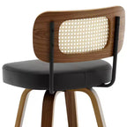 Bekrvio Swivel Counter Height Bar Stools, 29 Faux Leather Upholstered with with Rattan Back, Black for Kitchen Counter