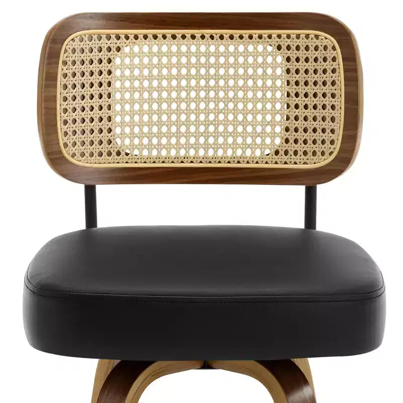 Bekrvio Swivel Counter Height Bar Stools, 29 Faux Leather Upholstered with with Rattan Back, Black for Kitchen Counter