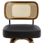 Bekrvio Swivel Counter Height Bar Stools, 29 Faux Leather Upholstered with with Rattan Back, Black for Kitchen Counter