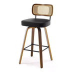 Bekrvio Swivel Counter Height Bar Stools, 29 Faux Leather Upholstered with with Rattan Back, Black for Kitchen Counter