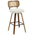 Bekrvio Swivel Counter Height Bar Stools, 29 Faux Leather Upholstered with with Rattan Back, Black for Kitchen Counter