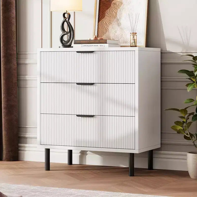 Fluted 3 Drawers Dresser, Wide Wood Chest of Drawers, Modern Storage Dresser Chest of Drawers
